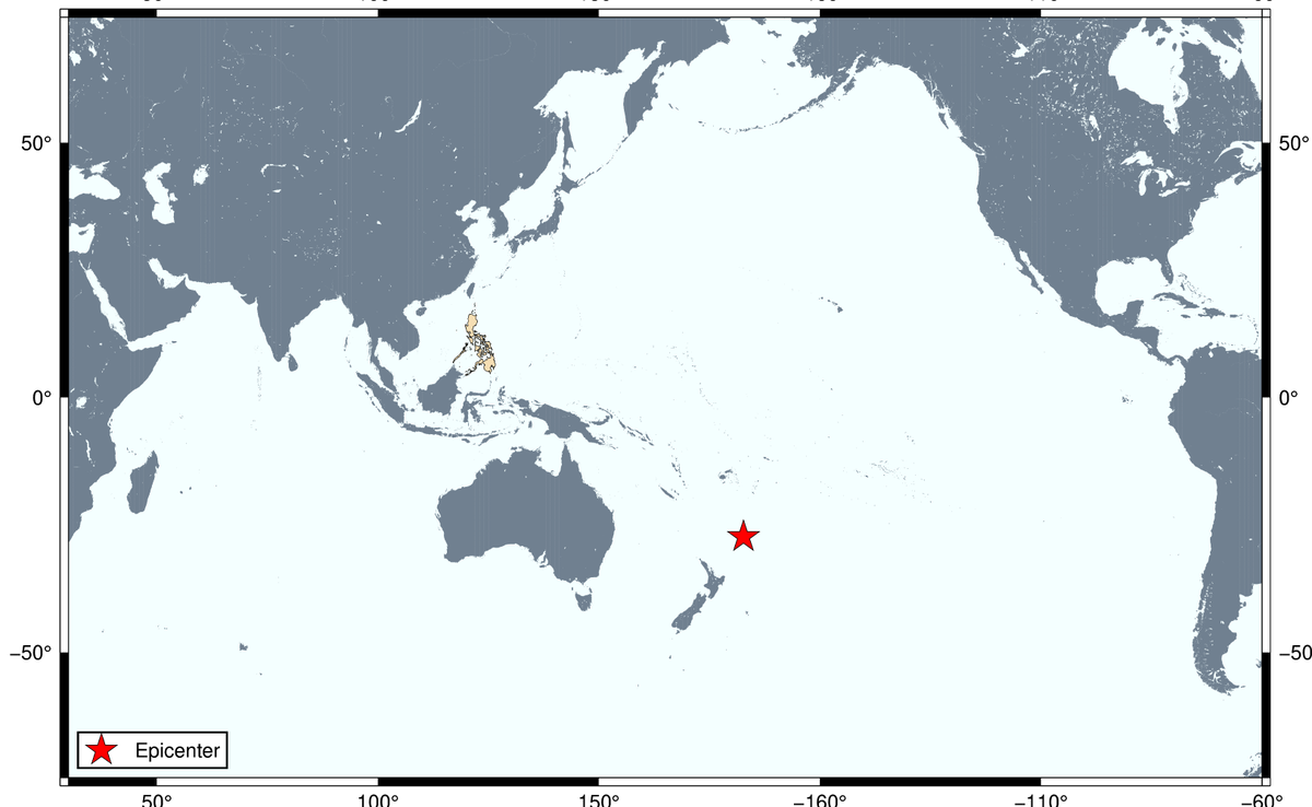 phivolcs_dost's tweet image. #TsunamiPH

ADVISORY: NO TSUNAMI THREAT TO THE PHILIPPINES

Tsunami Information No.1
Date and Time: 21 Jun 2021 - 01:06 AM
Magnitude = 6.7
Depth = 051 kilometers
Location = 30.2 S, 177.3 W- Kermadec Islands New Zealand

tsunami.phivolcs.dost.gov.ph/Tsunami_Inform…