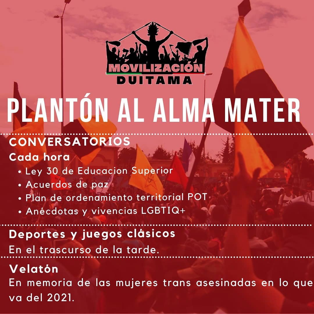 mov_duitama's tweet photo. Lunes 21 de junio.🗓️
Plantón al alma mater.✊🏼
Puente de la UPTC📍
Habrán convesatorios y deportes en el transcurso de la tarde.👀Caigan a seguir construyendo🔥
#elparonopara https://t.co/QCtBkAm8iy