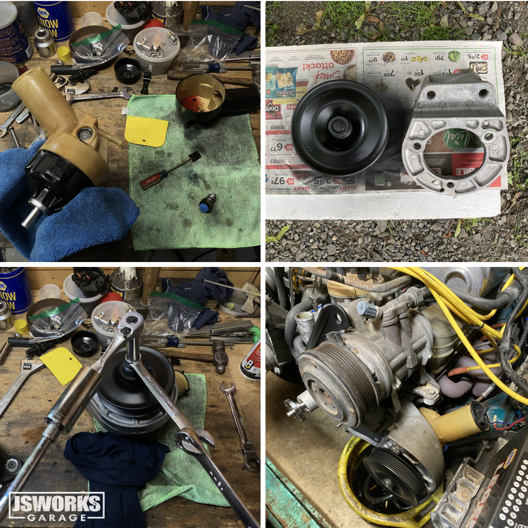 jsworksgarage's tweet photo. I degreased the reservoir &amp; bracket, painted the pulley, and installed the pulley with a special pulley tool. Should be leak free moving forward.

#JsworksGarage #FordRacing #FoxBody #Ford302 #FoxBodyCoupe #ModdedMustang #FoxBodyNation #FastFords #FordPerformance #PowerSteering https://t.co/p1ImALAqWt