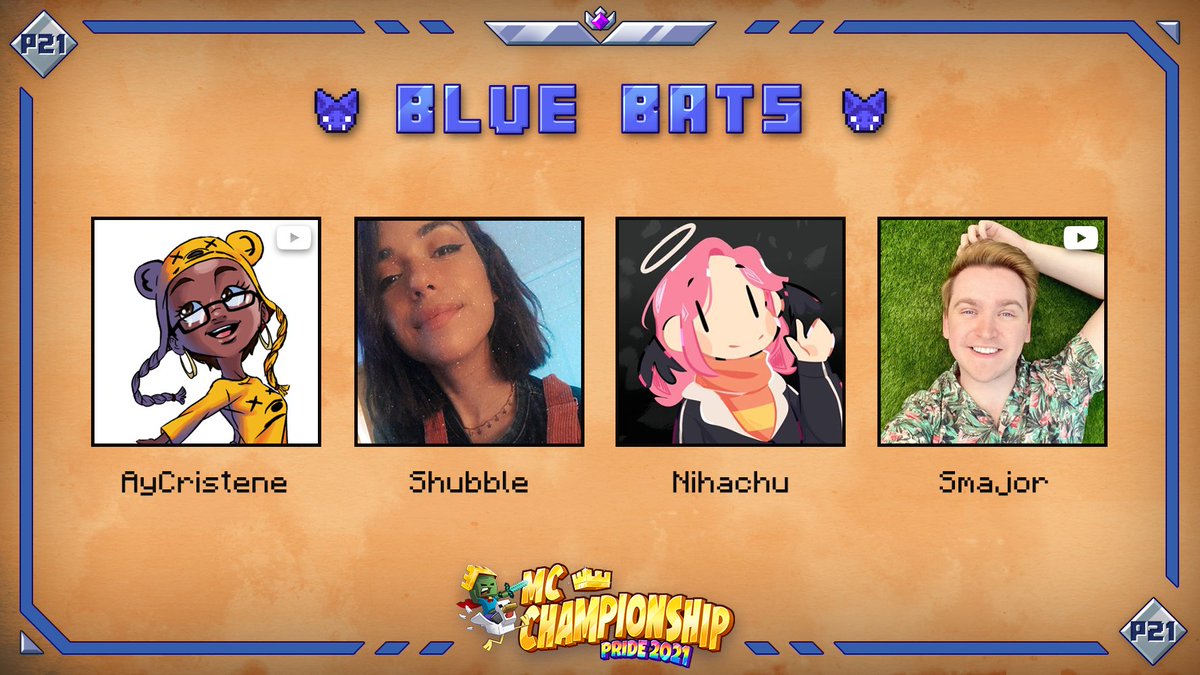 👑 Announcing team Blue Bats 👑

<a href="/AyChristene/">AyChristene #Hip</a> <a href="/shelbygraces/">shubble ⭐️🌙</a> @Nihaachu <a href="/Smajor1995/">Scott Smajor 👑</a> 

Watch them in MCC on Saturday June 26th at 8pm BST!