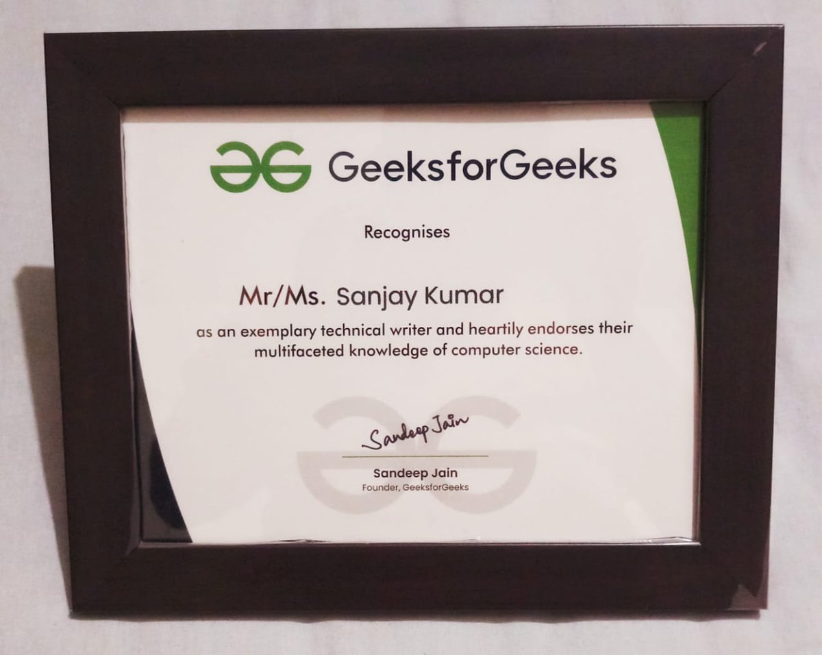 Sanjay6890's tweet photo. 🥳A day well spent!!
Received this 🥰lovely token of appreciation for hard work from @geeksforgeeks ...
🙏Thanks to @sandeep_jain Sir &amp; @geeksforgeeks for providing me the opportunity to write for #geeksforgeeks and for this 🤩pretty gift... https://t.co/OemIVI4FUZ