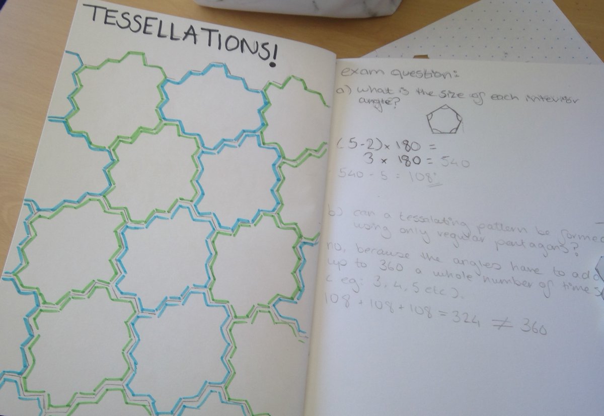 AshfordMaths's tweet photo. Year 8 have been investigating tessellation for their Maths journals #creativityinmathematics #journalwork https://t.co/Jvadv6UocX