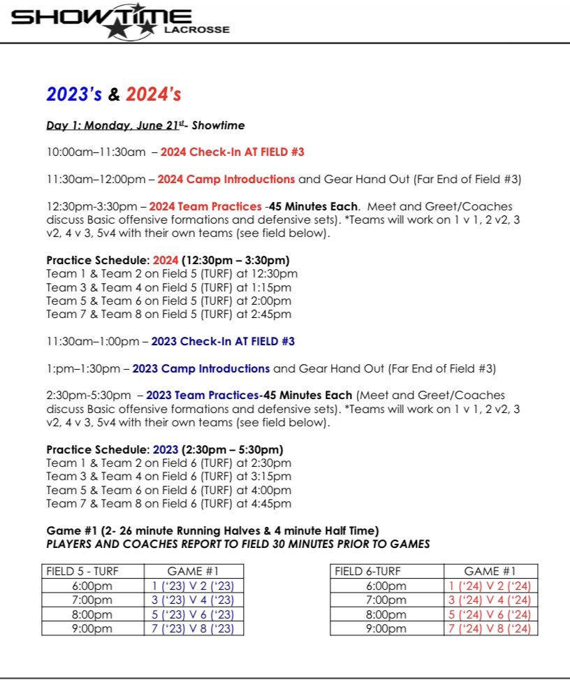 ShowtimeLax's tweet photo. 24 hours until @MaverikLacrosse Showtime! 23’s &amp; 24’s Day 1 Schedule ⬇️ https://t.co/6Y2WdXzbQe