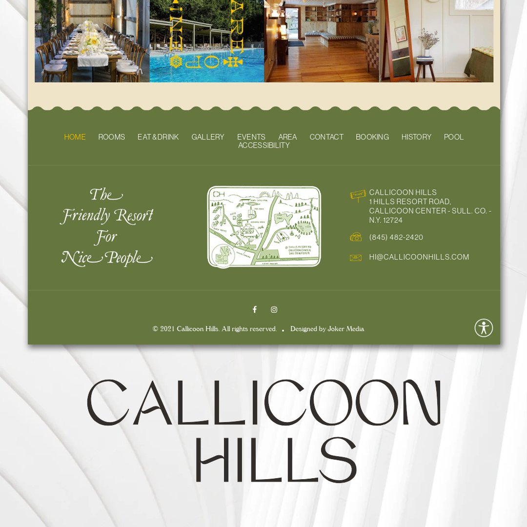 LAUNCH. 🚀 Super excited about how awesome the new Callicoon Hills website turned out. We worked with a creative and dedicated team at CH to create this original, vintage #WordPress design. #CallicoonHills #WebDev #JokerMedia #Design