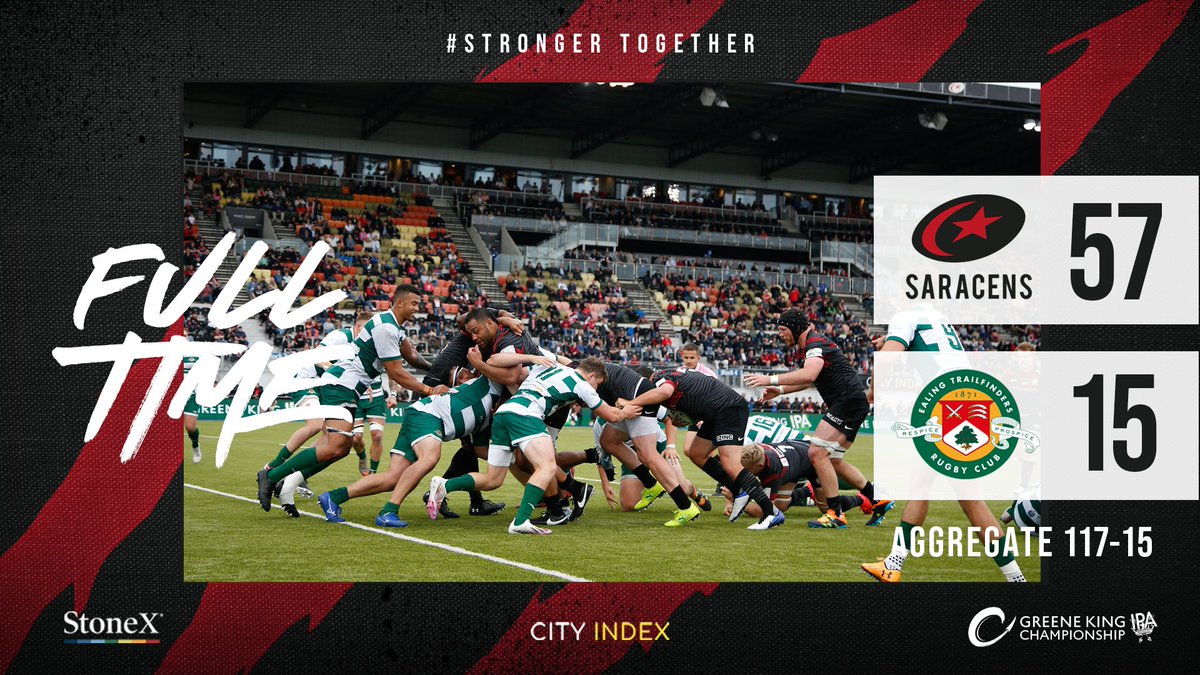 Saracens's tweet image. 80 | A statement of a second half. 

We are @champrugby champions and we are @premrugby. 

#StrongerTogether ⚫️🔴