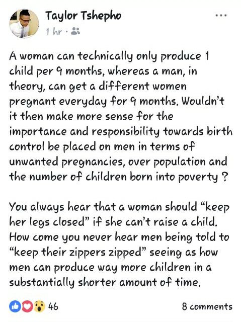 Unassailable logic. 
Take note guys. 

#FathersDay 
#Fathers 
#UnwantedPregnancies 
#OverPopulation 
#Children