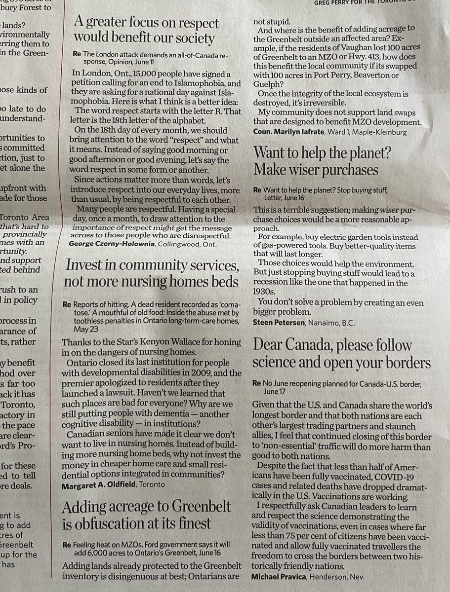 marilyniafrate's tweet image. Swapping greenbelt lands - here’s my two cents for what it’s worth (letter starts at bottom left of today’s letter to editor) @City_of_Vaughan @YorkRegionGovt @YorkRegion @TorontoStar