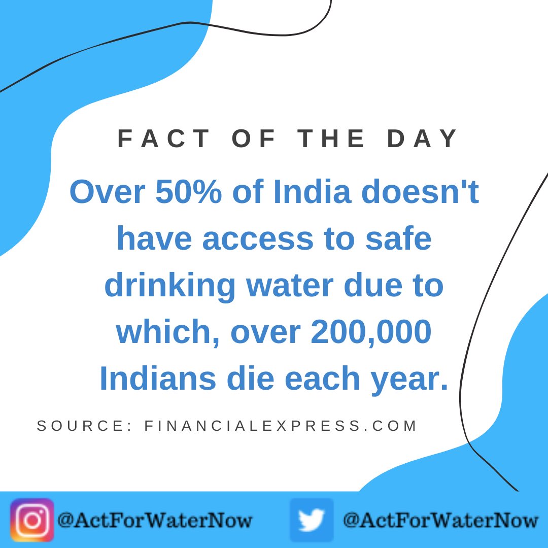 Over 50% of #India doesn’t have access to safe drinking #water. This causes over 200,000 deaths each year. #ActForWater 

@UN_Water @UNICEFwater 
#WaterConservation #WaterScarcity #IndiaWaterCrisis #Crisis #Environment #SaveWater #WaterCrisis #WaterIsPrecious