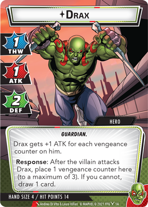LOTRDeckTech's tweet photo. Drax feels like a better Thor (since there's always a villain), but that 4 hand size is such a risk.

What do you have against all the green heroes, FFG? https://t.co/ruhgvL2SGR