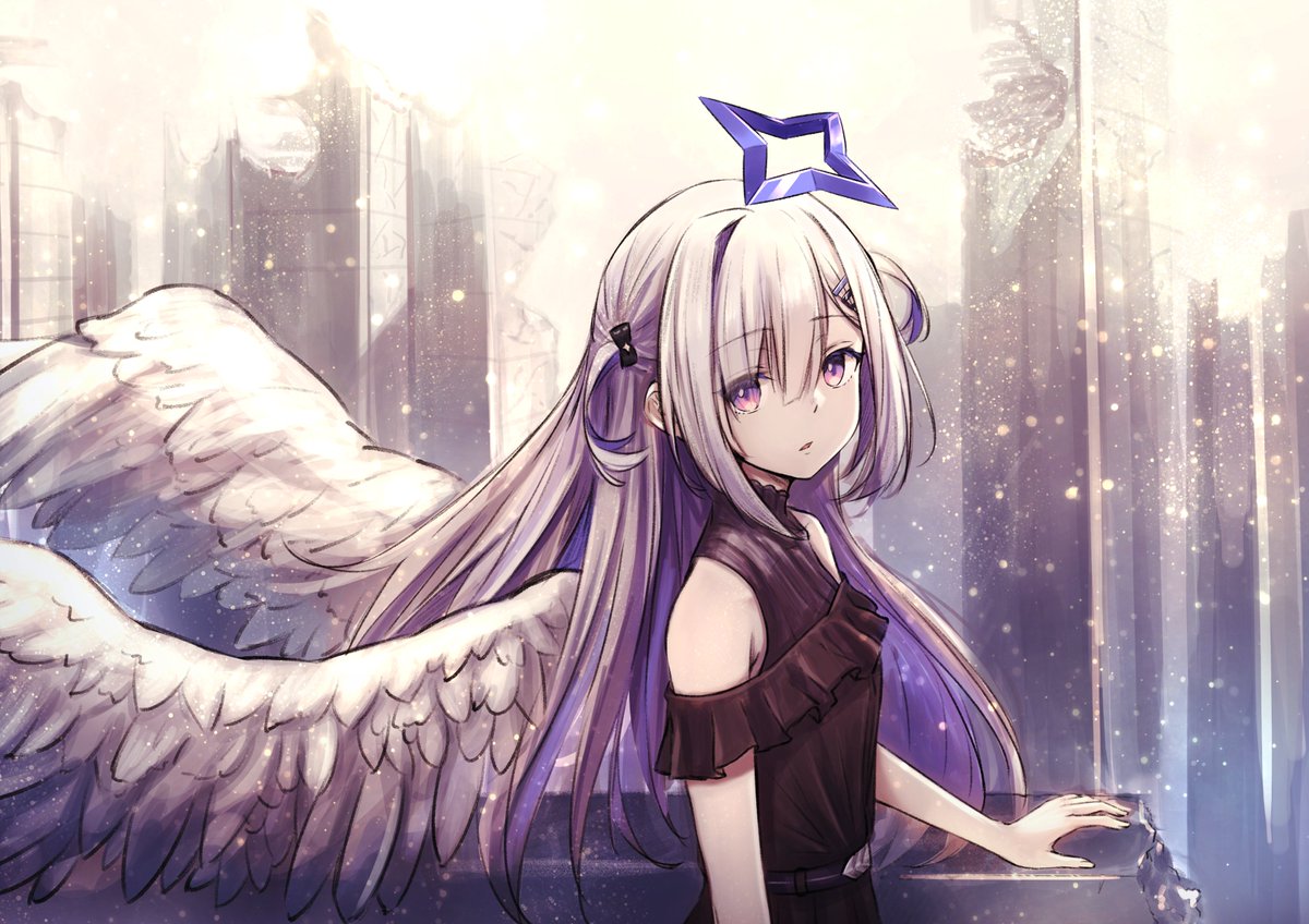 amane kanata 1girl wings angel wings long hair solo feathered wings official alternate hairstyle  illustration images