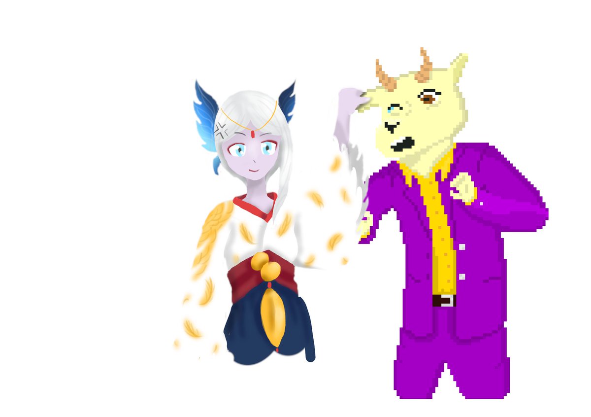 pixelpyoo's tweet photo. Tried out a new style recently, this is me and Goatyr https://t.co/QR23tFP9ya