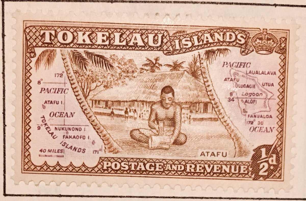 KlineSmith7's tweet photo. #TokelauIslands 
#Stamp 
#Atafu - Island in Tokelau .
Atafu , formerly known as the Duke of York Group ,  it is a group of 52 coral islets within Tokelau in the South Pacific Ocean , 500 kilometres (  310 miles ) north of Samoa .
&amp; Much much more 👀✨
#Art #History 🐣
#Geography https://t.co/lZULyVzviW