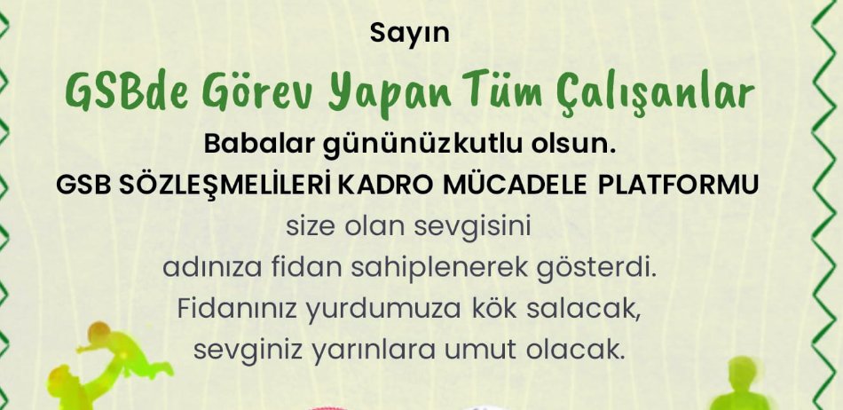 Sayın GÖREVDE YÜKSELME sınavına giremeyen başta GSB'li sözleşmeli personeller olmak üzere bütün sözleşmeli personelin babalar günü kutlu olsun.
<a href="/Akparti/">AK Parti</a>
<a href="/kasapoglu/">Dr. Mehmet Kasapoğlu</a> 
<a href="/gencliksporbak/">Gençlik ve Spor Bakanlığı 🇹🇷</a>