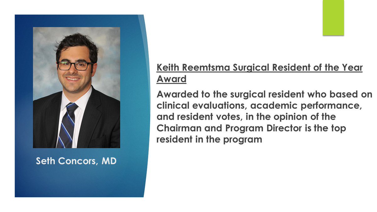 As @SethConcors heads to <a href="/MDAndersonNews/">MD Anderson Cancer Center</a>, he’s bringing with him the prestigious Keith Reemtsma Surgical Resident of the Year Award! For a list of previous winners: bit.ly/3pZciu1