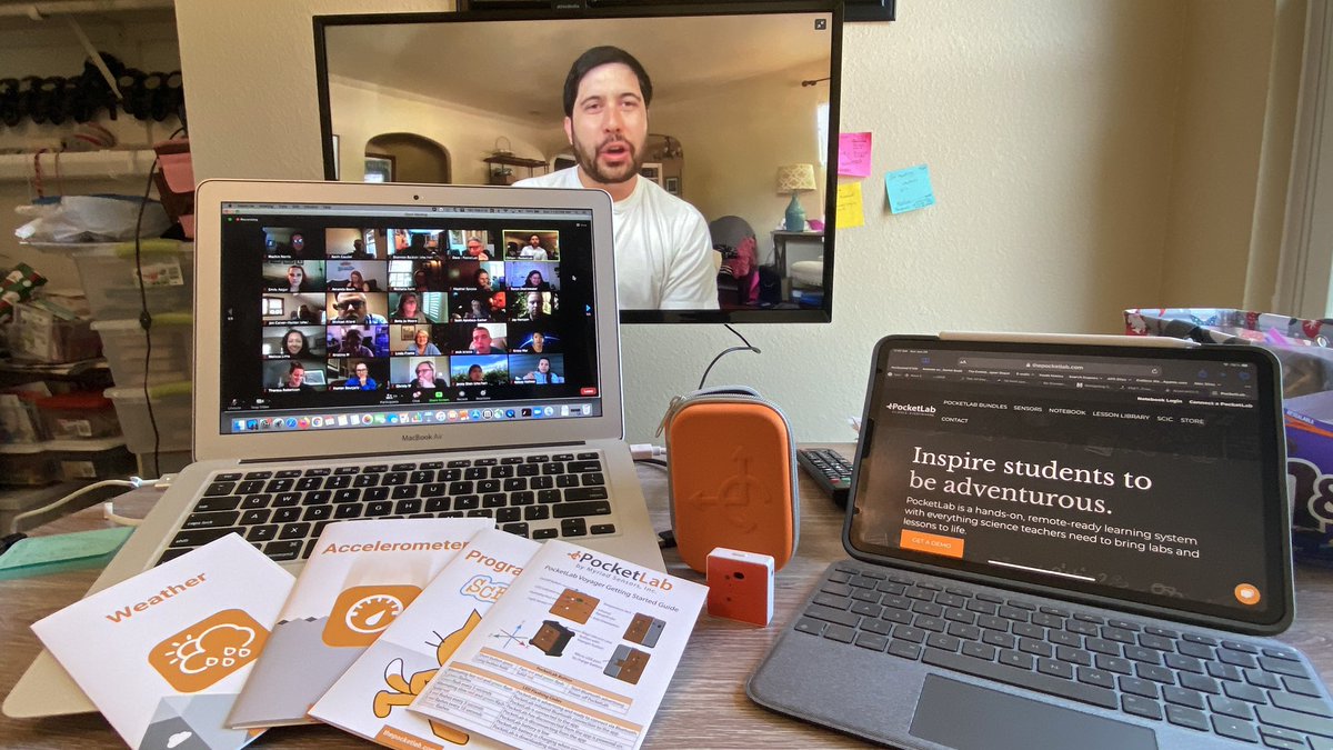 Abqtechteacher's tweet photo. My continuing PD with TII includes a conversation and demo with Clifton Roozeboom , the founder of Pocketlabs! Very cool device for the lab. #quarantii2021 @ThePocketLab https://t.co/Xcq5n9Pm5R