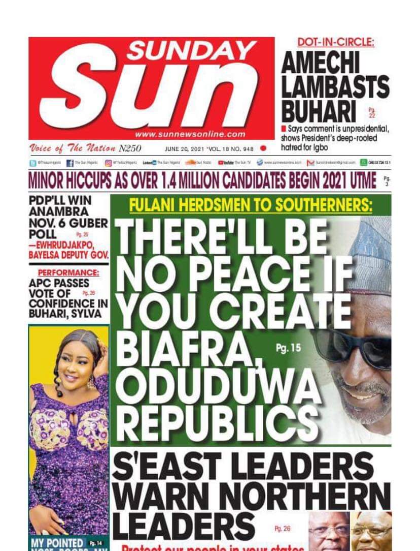 OduduwaR's tweet photo. Fulani herdsmen threat to ODUDUWA REPUBLIC and BIAFRA is like cockroach threatening Chicken. 
You're dead while thinking of attacking us.
ODUDUWA REPUBLIC NOW/BIAFRA NOW https://t.co/8E2sTCj8uu