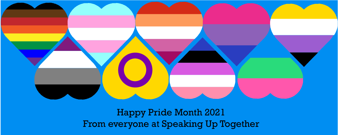 SpeakingUpTog's tweet photo. Happy #PrideMonth2021 everyone! Speaking Up Together is a safe place for anyone part of the lgbtqia+ community. 

This graphic has been designed by myself (Chloe Douds). We hope you all like it and give us a shout if you want other flags drawn in the same style https://t.co/GlUKoKaV4K