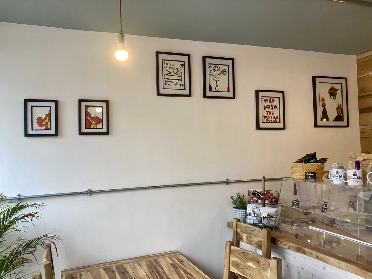 SandProjectLtd's tweet photo. Is it an art gallery we hear you ask? No, it’s the cafe! We’re delighted to be displaying trainee Adam’s art work. 🎉 It’s available to order, so please get in touch if you see something you want or pop into the cafe to admire the art! 👀🖼 #send #sendcafe #worthing #newartwork https://t.co/SA20oeNo41