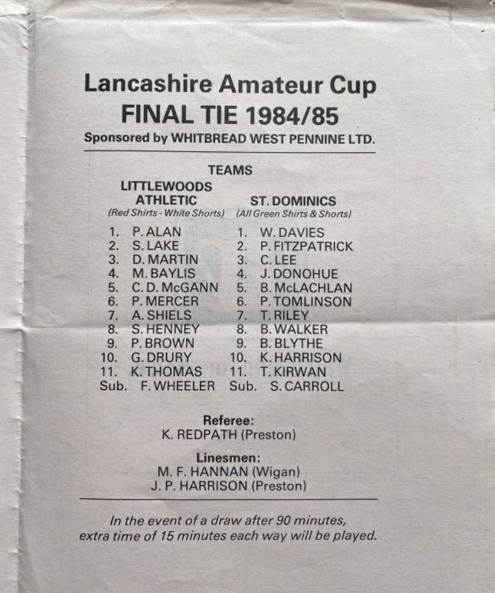 Sinno68's tweet photo. 84/85 Lancs Am cup Final #stdominics program https://t.co/eWJR7u9tOC