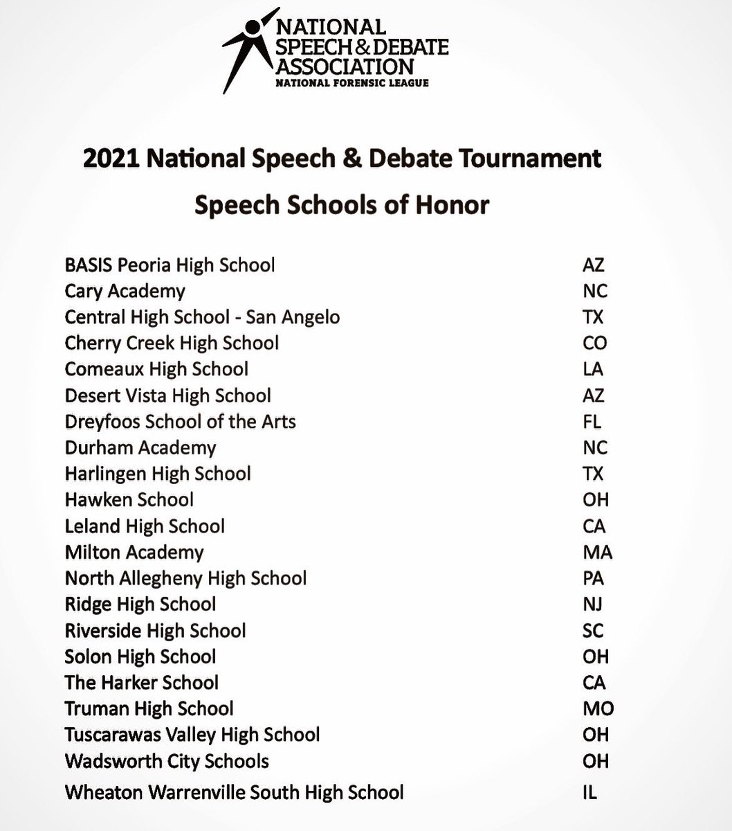 WWSpeech's tweet photo. Wheaton Warrenville South was named a Speech School of Honor at the 2021 #NSDA National Tournament. This distinction signifies that our team is among the top 40 in the whole country! @CUSD200 @WWS_ScottMcD @WWSActivities https://t.co/ro5La1RKbG