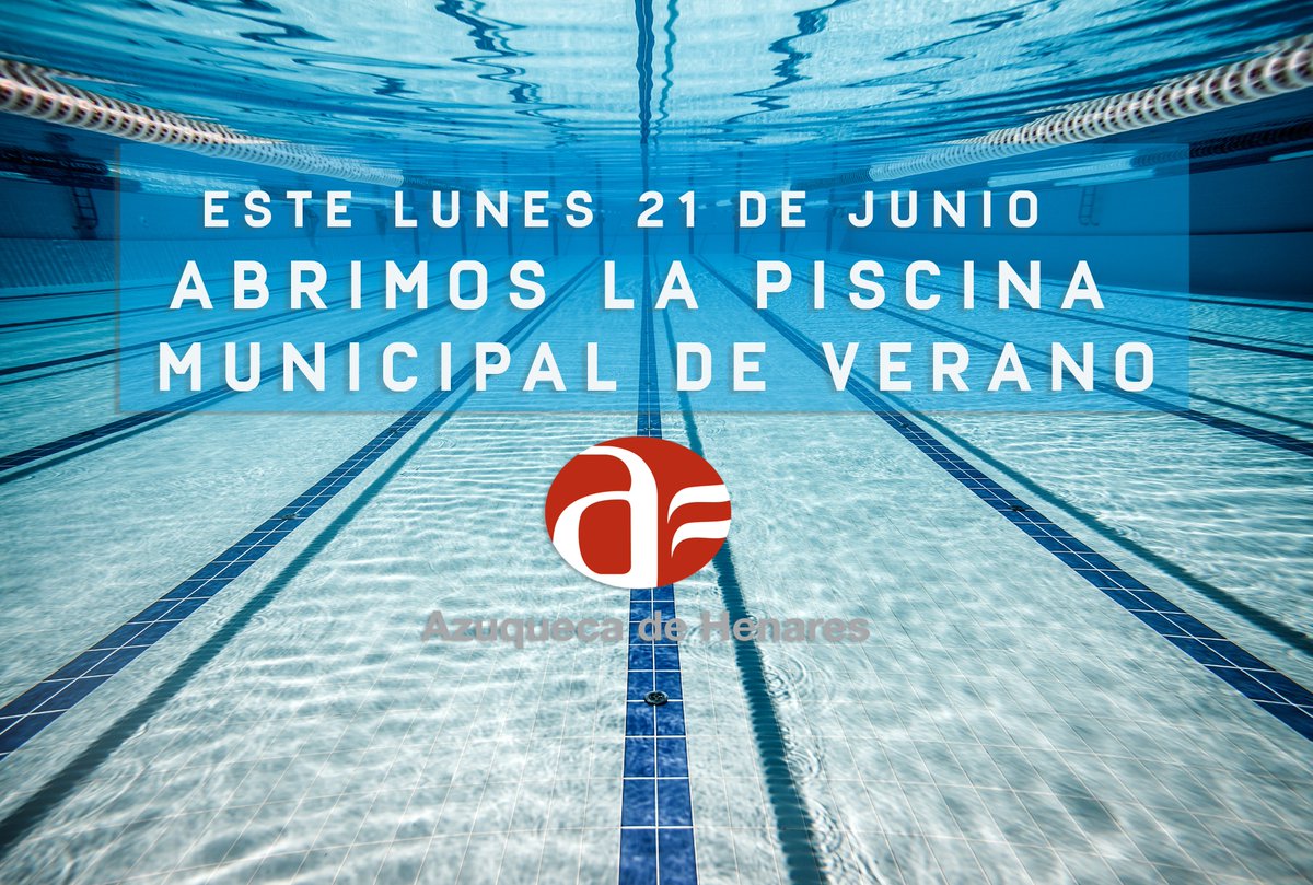 ¡¡🏊‍♀️ Ya esta aquí el Verano ☀️ !!

Este lunes, 21 de Junio, Azuqueca abre la piscina municipal de verano.

Para más info : 

azuqueca.es/no_cache/actua…