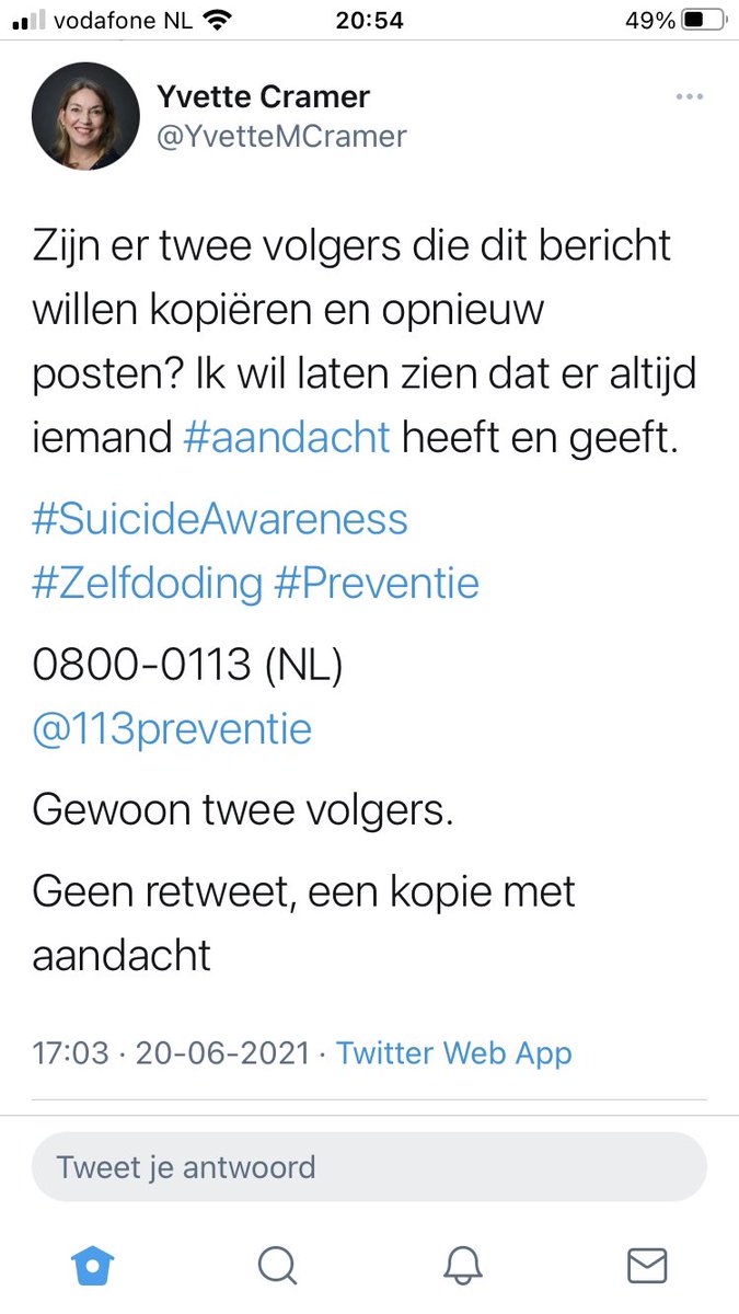 Op verzoek van @YvetteMCramer, om te laten weten dat er altijd iemand #aandacht heeft.
