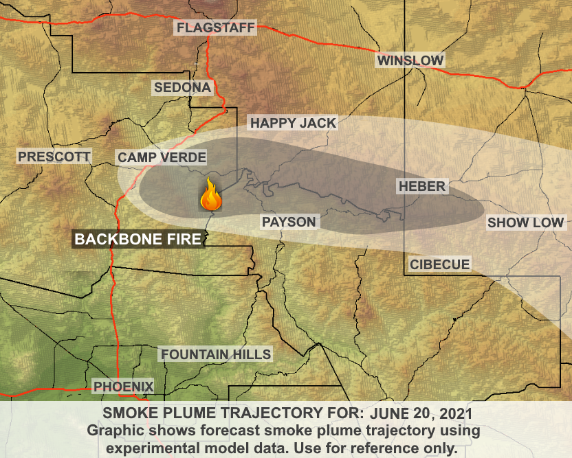 ArizonaDEQ's tweet photo. ADEQ has UPDATED the #BackboneFire Wildfire Smoke Forecast. See how the #smoke is affecting your local community #CampVerde #StrawberryAZ #PineAZ #Payson #HappyJack #Sedona #Heber #ShowLow
Learn More: https://t.co/OcMFpNusdJ https://t.co/kjFTCJ3D6Z