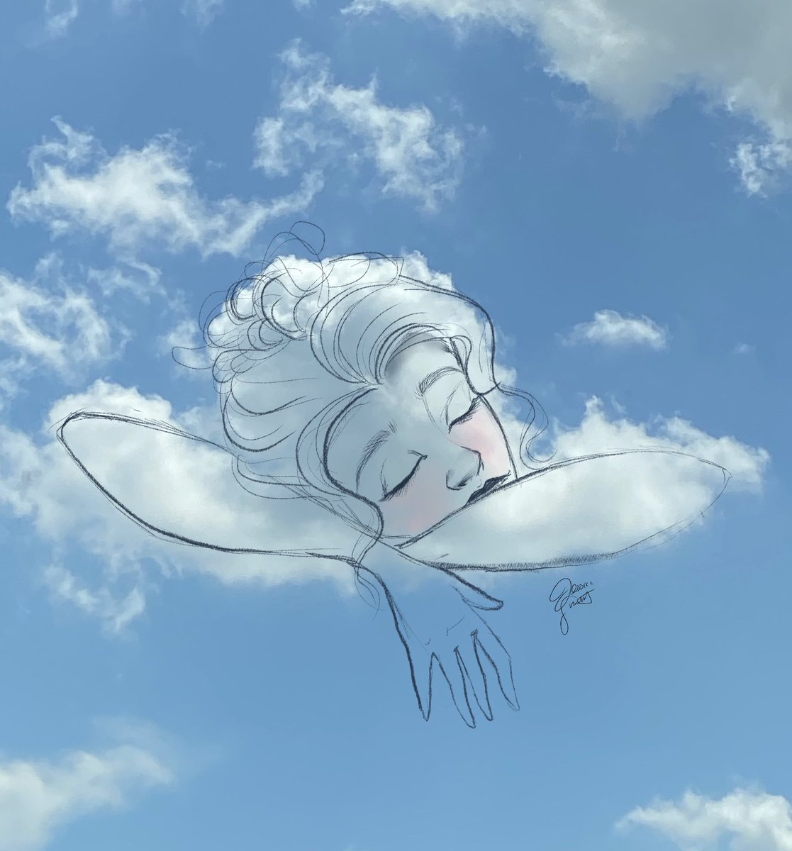 saw this cloud and thought it looked like a girl sleeping so one thing led to another and i sketched this :)