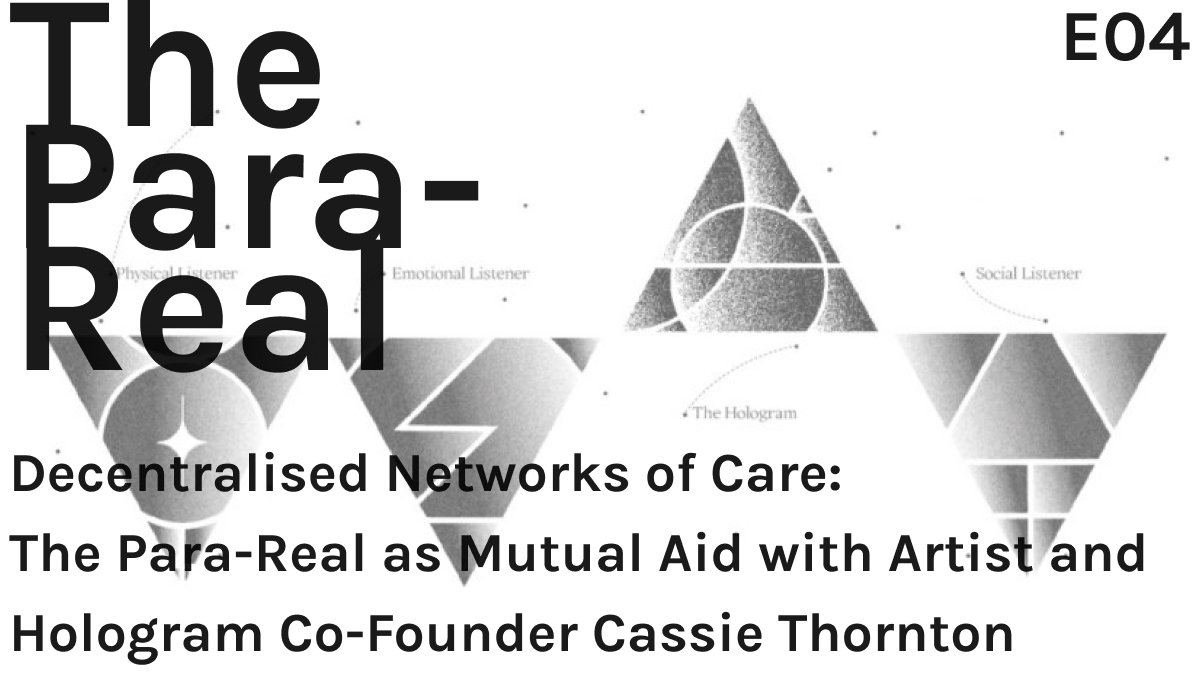 DECENTRALISED NETWORKS OF CARE: THE PARA-REAL AS MUTUAL AID WITH ARTIST AND HOLOGRAM MEMBERS CASSIE THORNTON, SHAWN CHUA AND LAUREN KLEIN.

Live in 30mins (22:00 CEST)

Tune in at: stream.undersco.re
