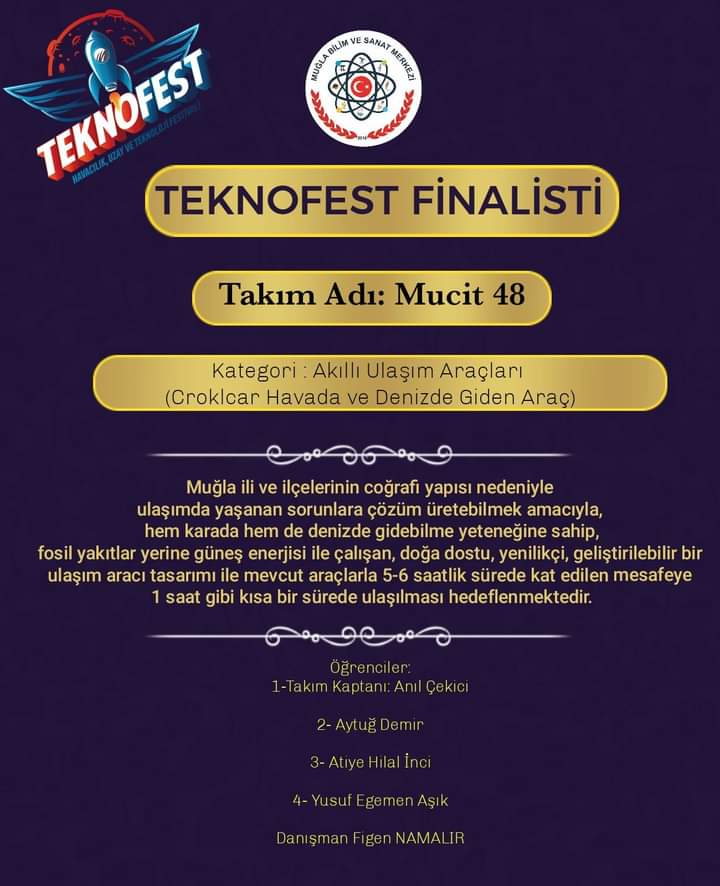 MuglaBilsem's tweet photo. 🚀3️⃣Proje ile TEKNOFEST finalindeyiz.🎉

 3 projede görevli öğrencilerimizi ve danışman öğretmenlerimiz Ayçin Ünal, Taner Akkoyunlu, Figen Namalır'a teşekkür eder başarılı çalışmalarının devamını dileriz. 👏👏👏
@BilsemMeb
@mugla_mem 
@emrecay55 
@Mentese_MEM https://t.co/c8ArKtqZHw