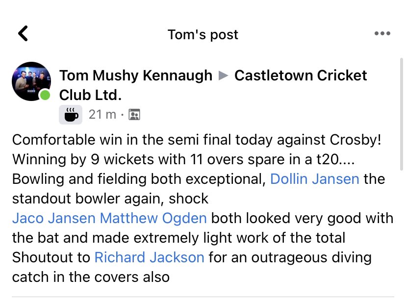 Unbelievable performance from all the lads yesterday to make into the Tinker cup final 🙌🏻