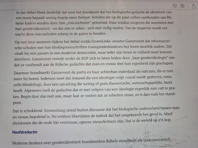 ruardganzevoort's tweet photo. Grappig of pijnlijk? @SGPnieuws klaagt in debat @EersteKamer meermaals over 'genderideologie'. Als ik zeg dat reformatorische scholen hun genderideologie opleggen en dat lhbt-jongeren daar last van kunnen hebben, is het huis te klein. Bovendien citeert @refdag debat slecht. https://t.co/W6Ma1ioKC5