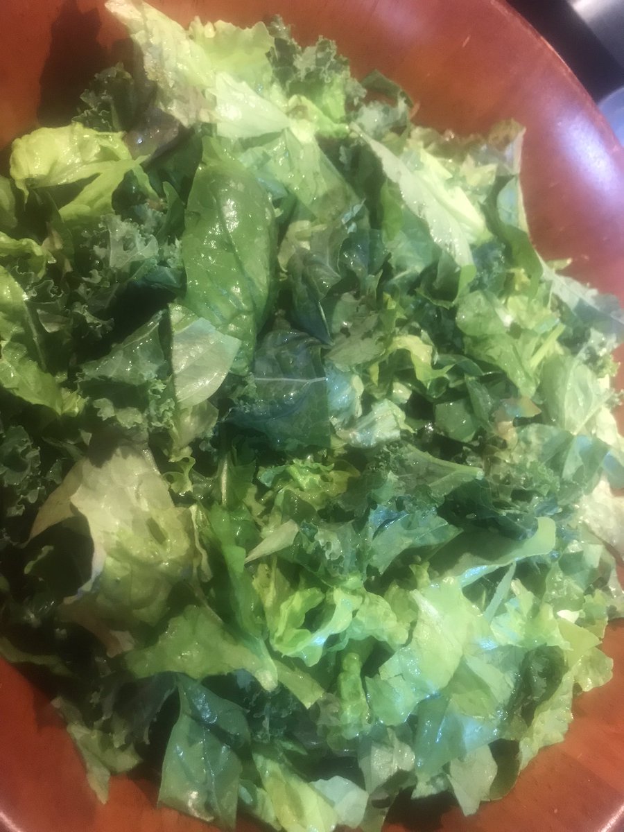 Nothing beats June garden greens!  Three kinds of lettuce, two kinds of kale and some spinach.  Also threw in a handful of basil and another of mint - everybody eats more greens when hoping to get a bite of herb-y goodness 😉