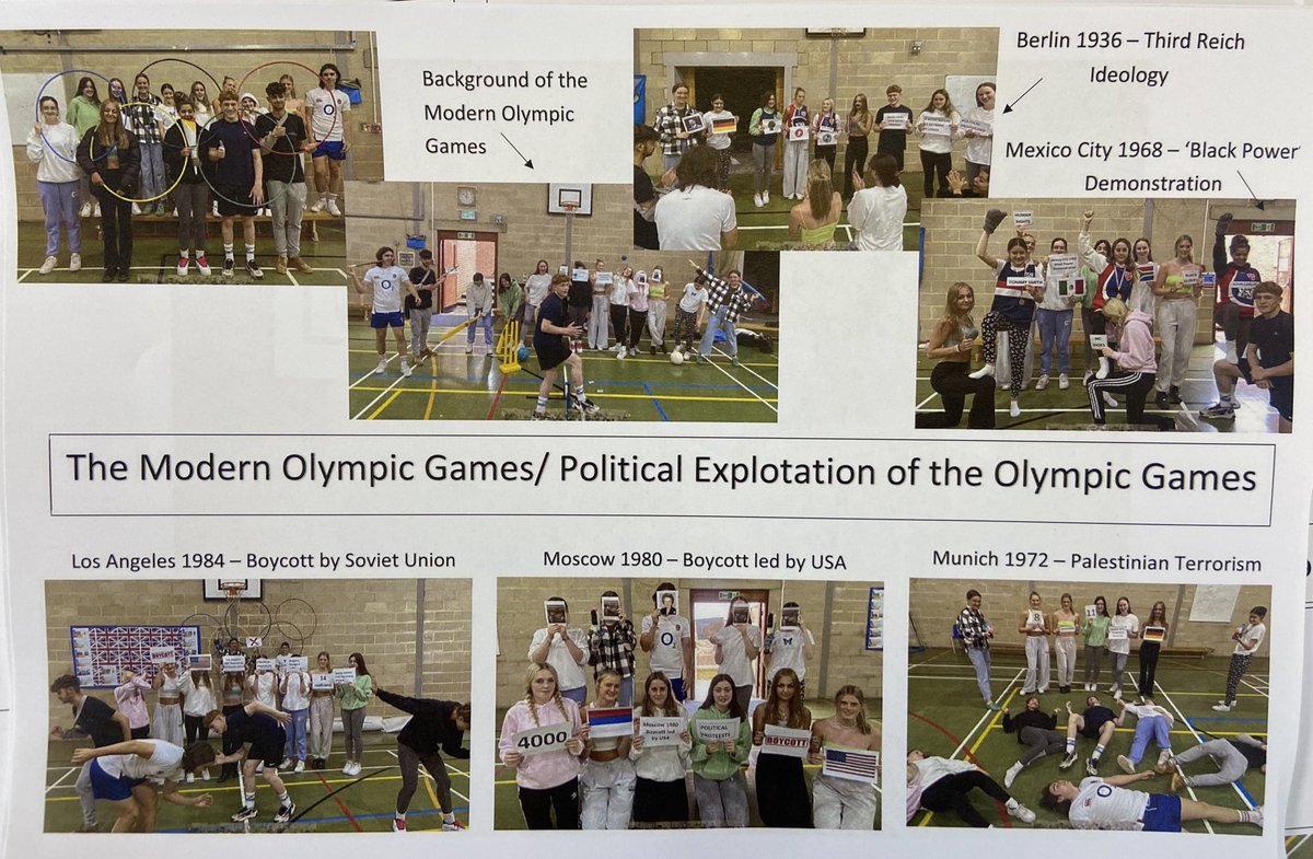 Had such a fun lesson with Yr12 last week consolidating their knowledge via a practical lesson. Pupils acted out each Olympic Games under the basketball hoops, so when in an exam they can look to the hoop and remember what we acted out! #ocralevelpe @ClaymanPE
