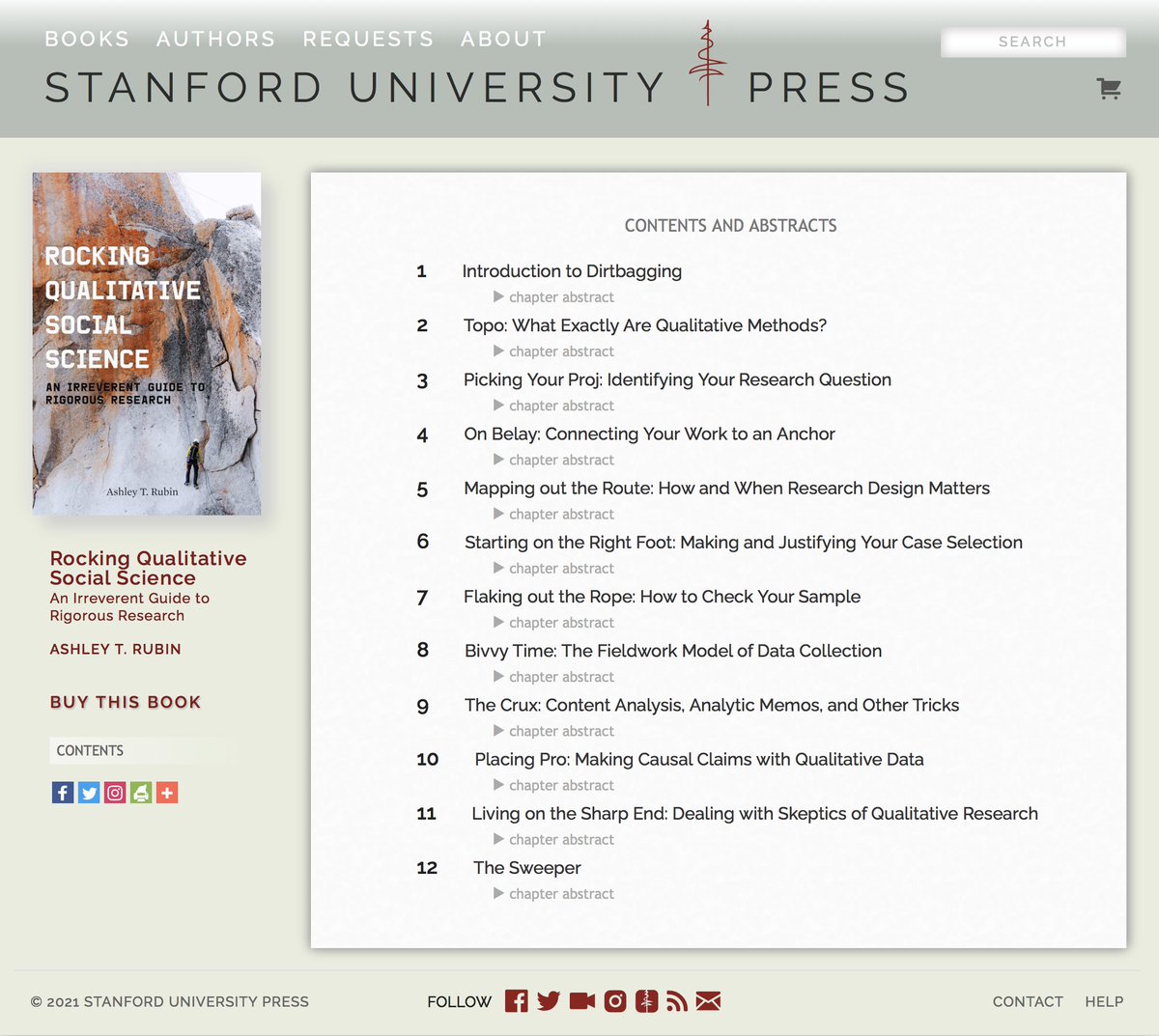 ashleytrubin's tweet photo. Oooh! I just noticed that the @stanfordpress website for my book #RockingQualSocSci has the TOC up, along with the chapter abstracts! If you like #qualmeth and #researchdesign, check it out!! Due out in <2 months!! 🧗📕 https://t.co/esReBrxQc0 https://t.co/WB5VOKldTB
