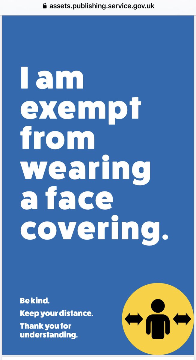 Tomorrow was supposed to be Freedom Day. It still can be.
If you, like me, don't want to break the law but find wearing a face mask severely distressing (for whatever reason) this is the Govt guidance on claiming your exemption. No doctor's letter needed. It's up to YOU. #ImDone
