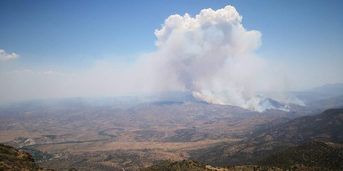 l3orecl's tweet image. Looking at the Backbone Fire from atop Squaw Peak, Camp Verde, AZ. very windy 15-20mph winds going east. #BackboneFire @FOX10Phoenix @abc15