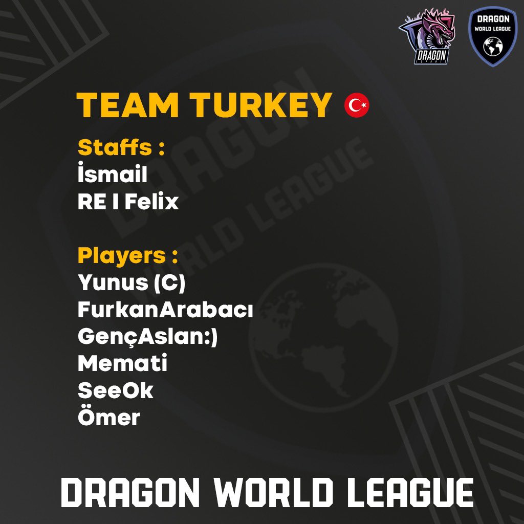 🇹🇷 Team Turkey (3/48)

👤<a href="/ismailklc31/">ismail</a> 
👤<a href="/DrgFelix/">TIG Ali</a> 
👤<a href="/YunusCR_/">Yunus</a> 
👤<a href="/FurkannCr_/">FurkanArabacı CR</a> 
👤<a href="/_kadir_CR/">Kadir</a> 
👤<a href="/Memati_cr/">Batur</a> 
👤<a href="/novaseeok/">SeeOk</a> 
👤@Oemer0304 

Welcome to the league <a href="/TeamTurkeyCR/">Team Turkey</a>. Good luck in the competition!
