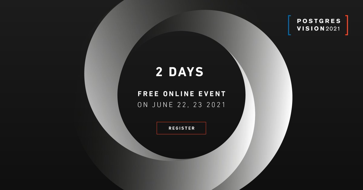 EDBPostgres's tweet image. 2 more days until #PostgresVision2021!!!
okt.to/CkTJLd #RDBMS #Databases #RelationalDatabases #PostgreSQL #Developers #SoftwareEngineering #DBAs #DevOps #PostgresConference
