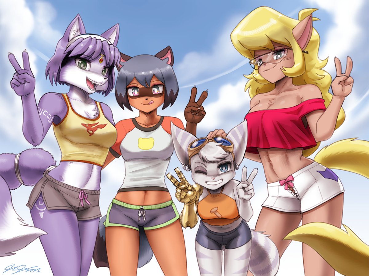 Just four gals having fun. #krystal #michiruKagemori   #Rivet #CallieBriggs #StarFox #BrandNewAnimal #RatchetAndClankRiftApart #SwatKats #FANART