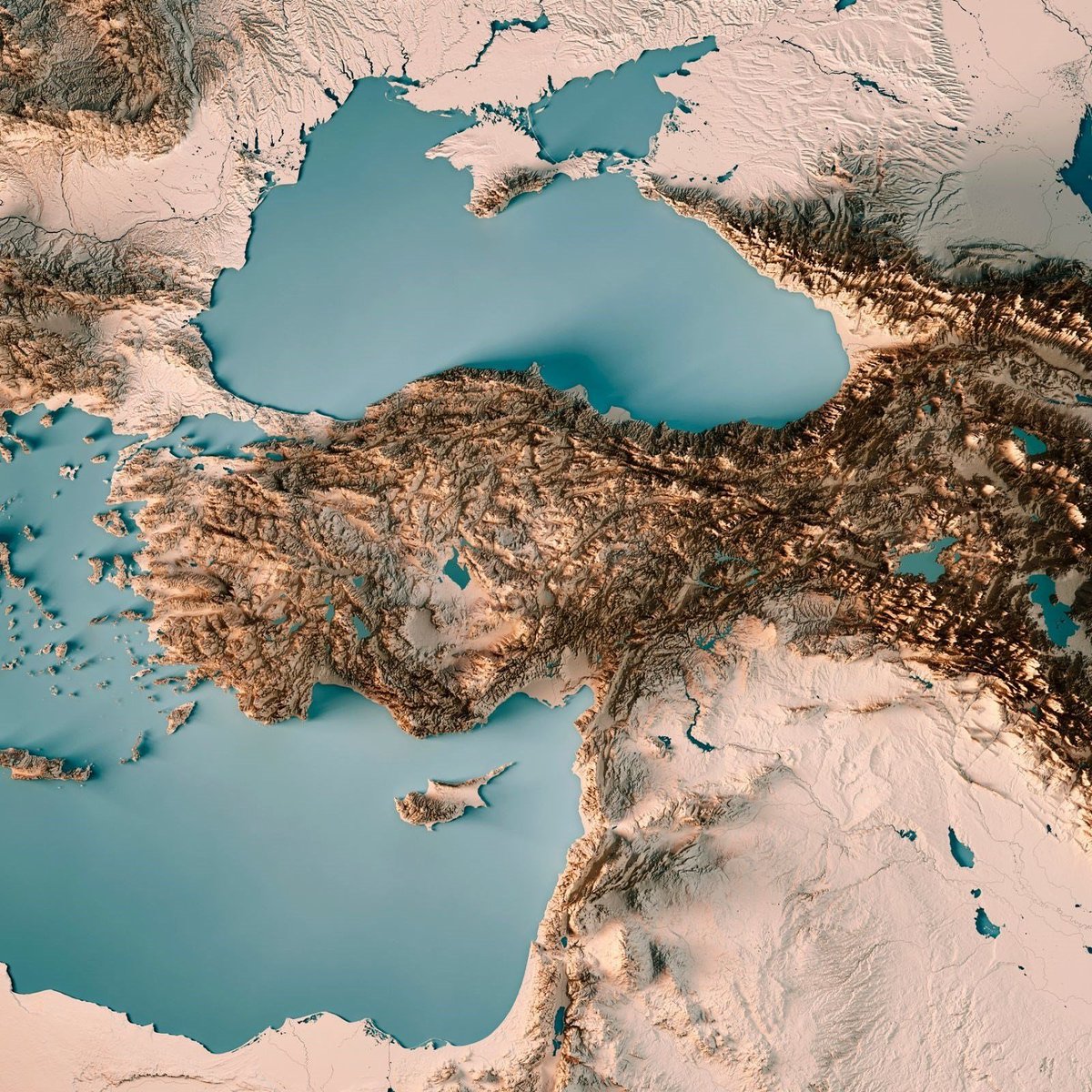 Türkiye'nin 3d topoğrafik haritası 

Bölgelerin yükseklikleri Dağlar ve düz yerlerin gösterilmesi.