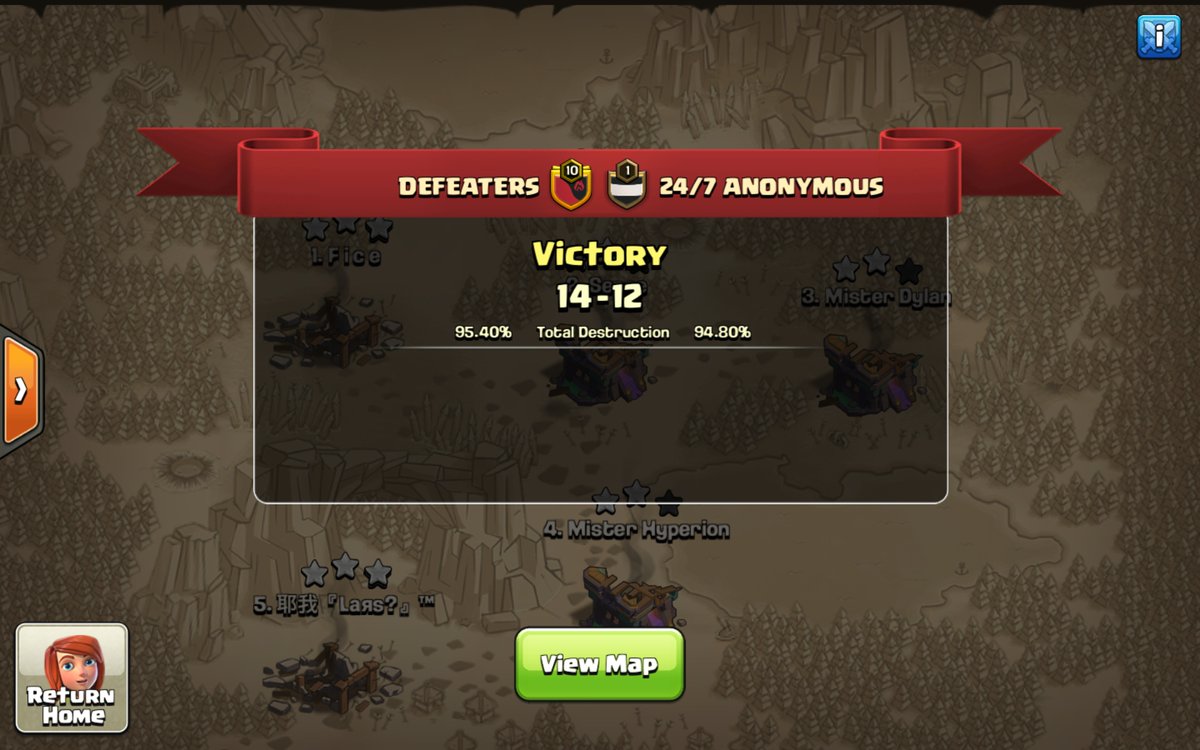 in our MWL RO64 match vs 24/7 Anonymous we had a near perfect war for good measure

⭐️⭐️⭐️: <a href="/Seppe_CoC/">Seppe</a> 
⭐️⭐️⭐️: <a href="/Lars_Official01/">耶我 『Lаяs?』™️</a> 
⭐️⭐️⭐️: <a href="/FiceDoesClash/">FiceDoesClash</a> 
⭐️⭐️⭐️: <a href="/DylanClash3/">Dylan</a> 

#DefeatersOP <a href="/DefeatersOP/">Defeaters</a>