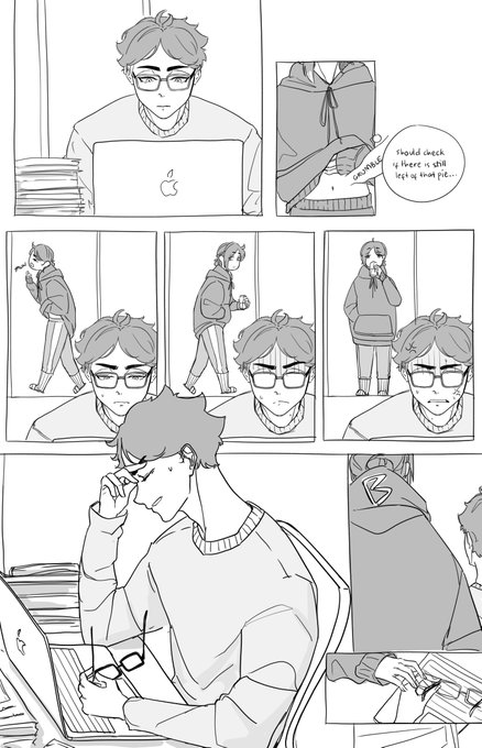 just a short #bokuakakuroken comic inspired again by the amazing ari's (@/varivarvar, her hcs make me happy;;;) tweet thread about an overworked akaashi and his boyfriends!!!!💖 