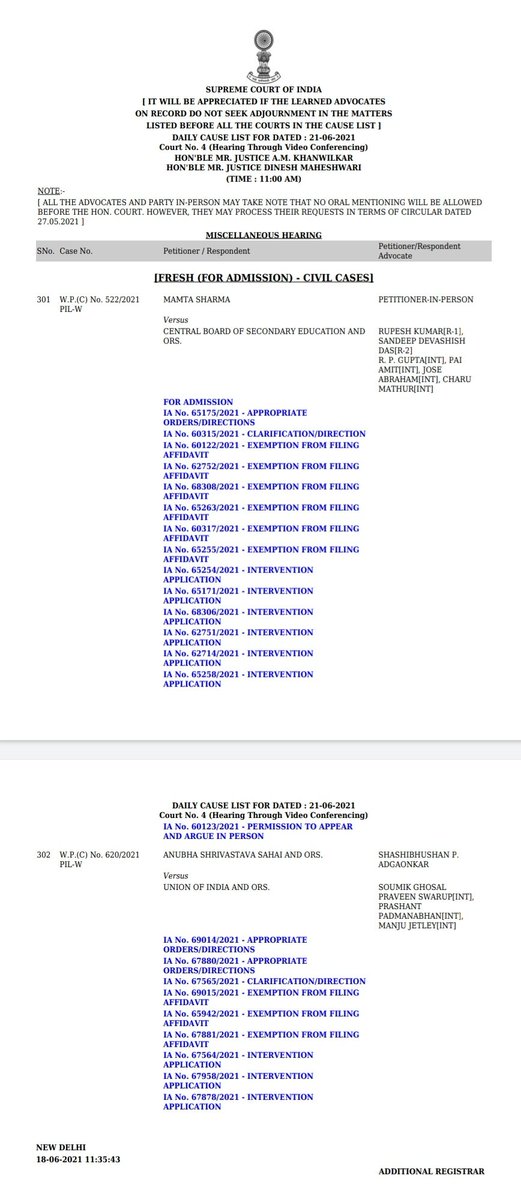 LiveLawIndia's tweet photo. Crucial hearing in Supreme Court today in cases related to Class 12 exams #CBSE #ICSE 

SC to hear petitions to cancel state board exams for Class XII &amp; #CBSE compartment exams #CBSEPrivateExam for Class 12.

Petitions filed by @AdvMamtaSharma and @anubha1812.

#boardexams2021 https://t.co/R7lkBwyhvV