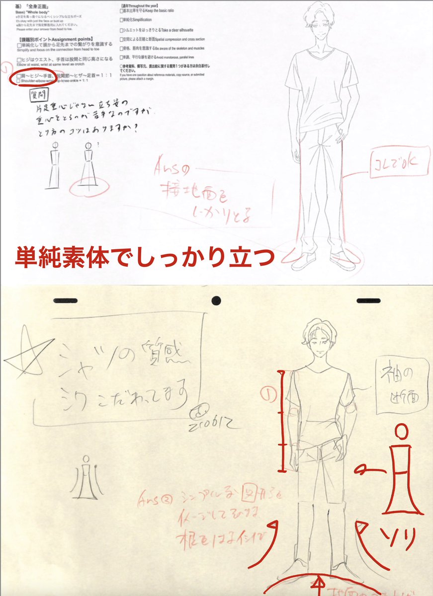単純素体でしっかり立つ 丸 四角など簡単な図形で全体のバランスをしっかりと アニメ私塾の漫画
