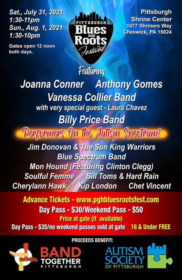 July 31/Aug 1: Pittsburgh Blues & Roots Festival at Syria Shrine to #benefit #AutismAwareness w @TheJoannaConnor @anthonygomes @vcolliersax @BillyPricePgh @jimdonovandrums @SunKingWarriors @billtoms More! Adv tix at pghbluesrootsfest.com @BandTogetherPGH @Aut2knowpgh @JventoM