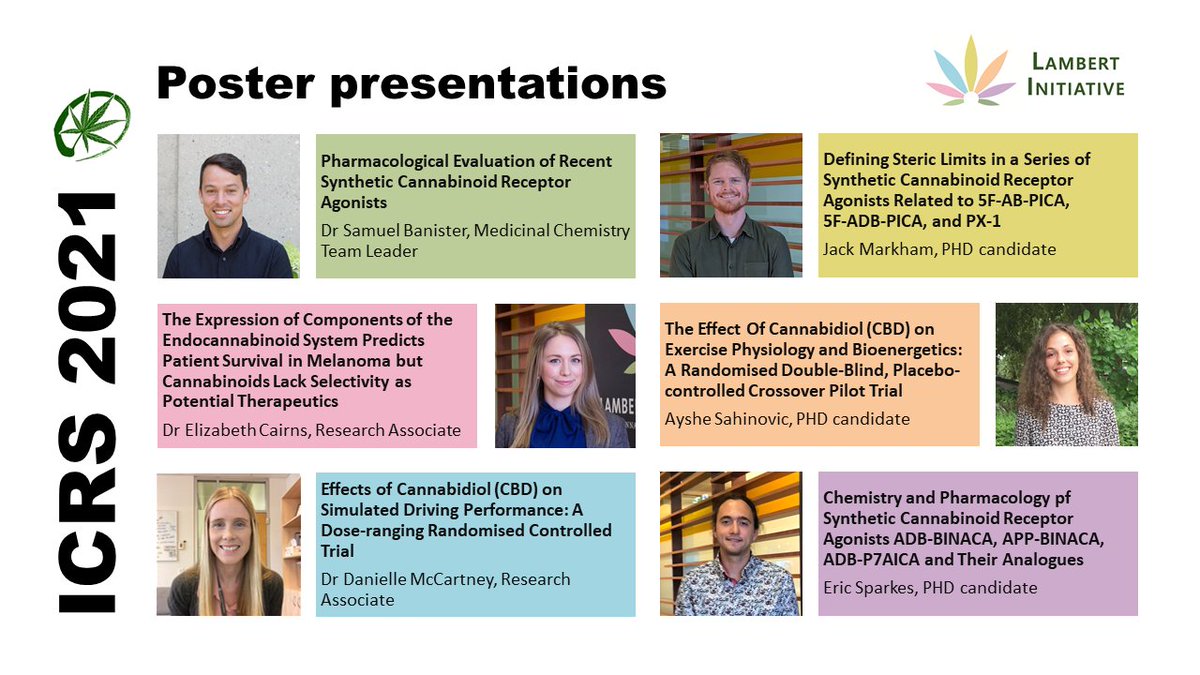 Don't miss out on the Lambert Initiative cannabinoid research showcase at #ICRS2021! 
Oral presentations: <a href="/JonathonCArnold/">Jonathon Arnold</a> <a href="/TheCannabisGuyy/">Michael Udoh, PhD</a> <a href="/RichardKevinPhD/">Richard Kevin</a> 
Posters: <a href="/samuel_b_phd/">e/hed 🥳</a> <a href="/EA_Cairns/">Elizabeth Cairns</a> <a href="/DuckyMcCartney/">Danielle McCartney</a> <a href="/JackMarkhamPhD/">Jack Markham</a> Ayshe Sahinovic &amp; <a href="/eric_sparkes/">Eric Sparkes</a> 
new.icrs.co/ICRS2021/ICRS2…