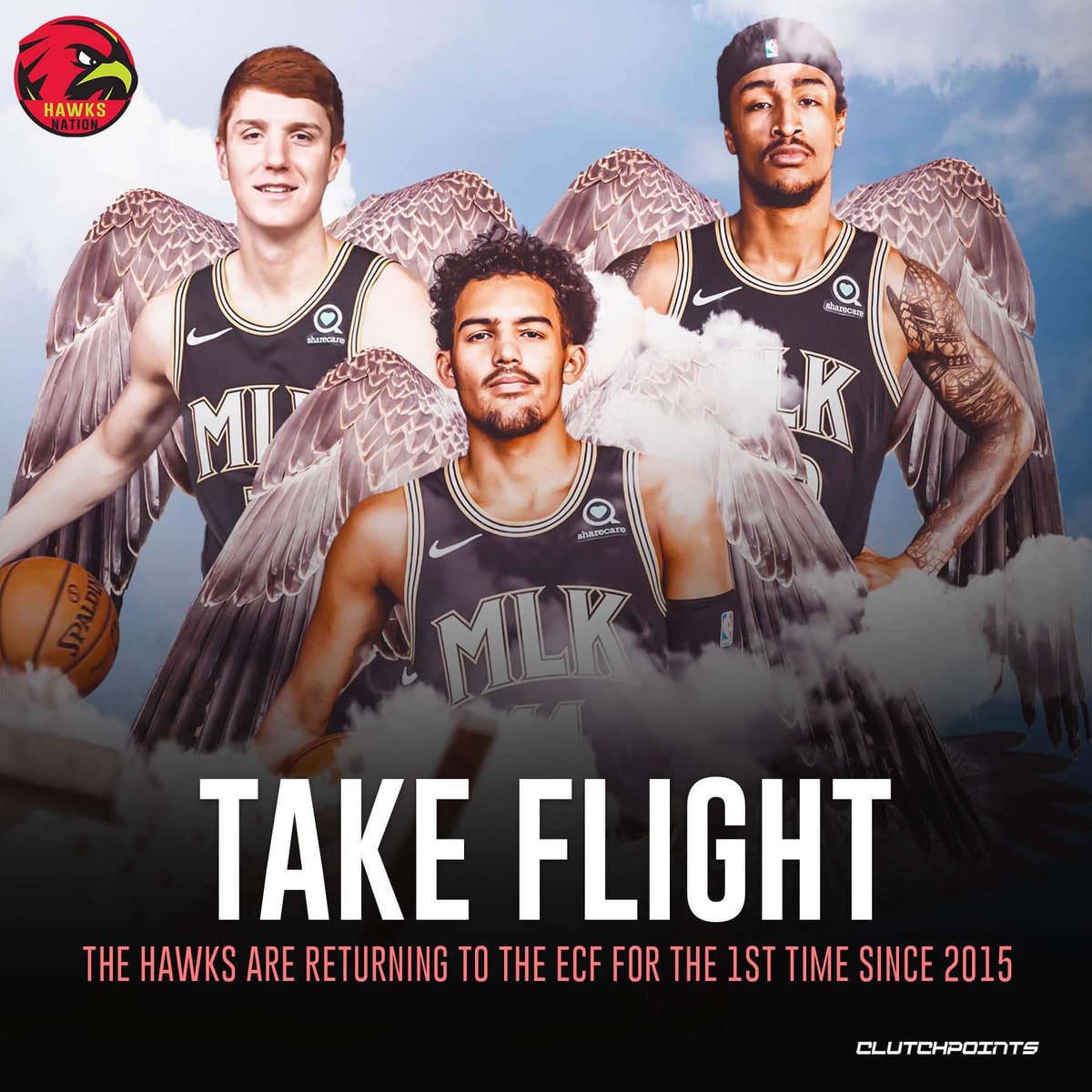 HawksNationCP's tweet photo. Trae Young, Kevin Huerter, John Collins, and the rest of the Hawks pulled it off in Philly. We are headed to the ECF for the first time in 6 years! 🔥💪 https://t.co/DXqhbK5joQ