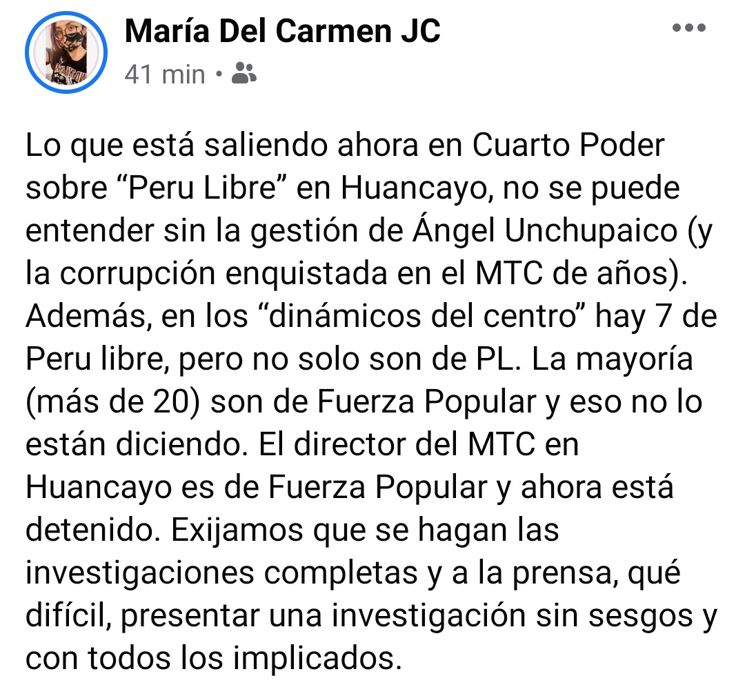 Cuarto Poder es fujimorista, jamás darán una nota sin su evidente sesgo. La compañera María es de Huancayo.