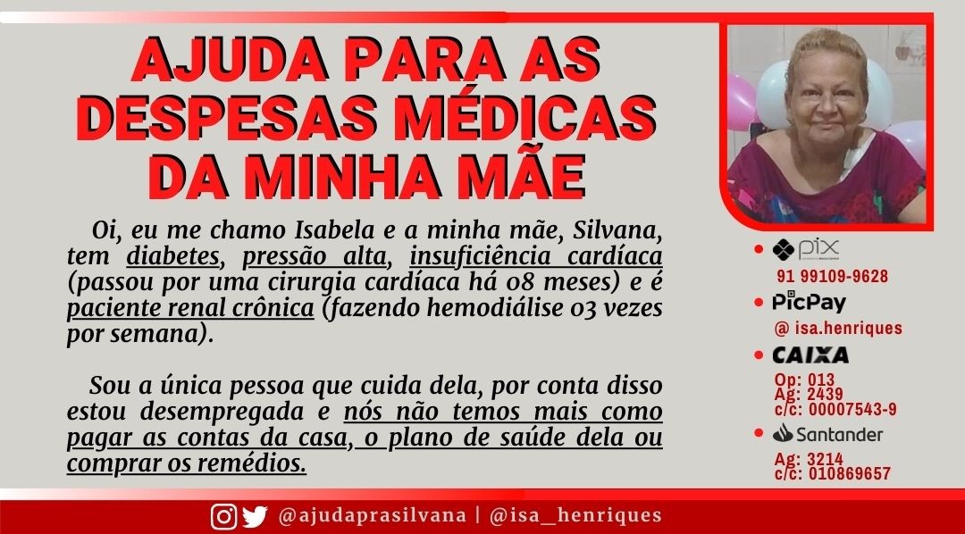 ajudaprasilvana's tweet photo. @camilladelucas Oi
Estamos precisando de ajuda pra comprar os remédios da mamãe que já estão no fim

Como doar
Pix 91 99109-9628

Nossa história completa no fixado do perfil
@isa_henriques https://t.co/cRbikQ9vR8